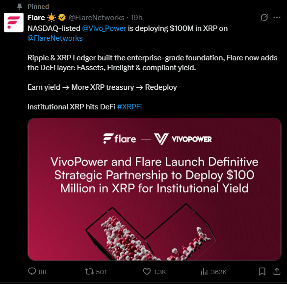 NASDAQ-listed @Vivo_Power is deploying $100M in XRP on @FlareNetworks